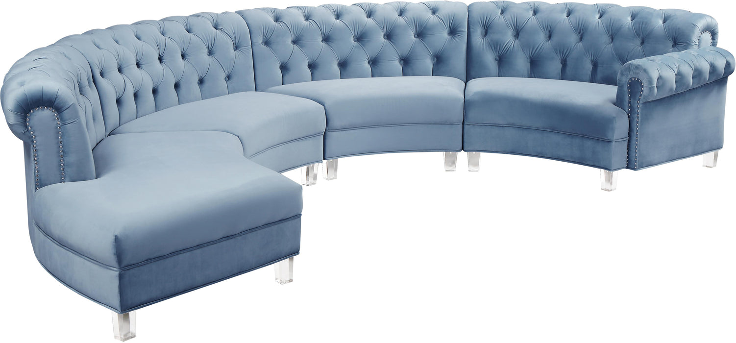 Anabella Sky Blue Velvet 4pc. Sectional