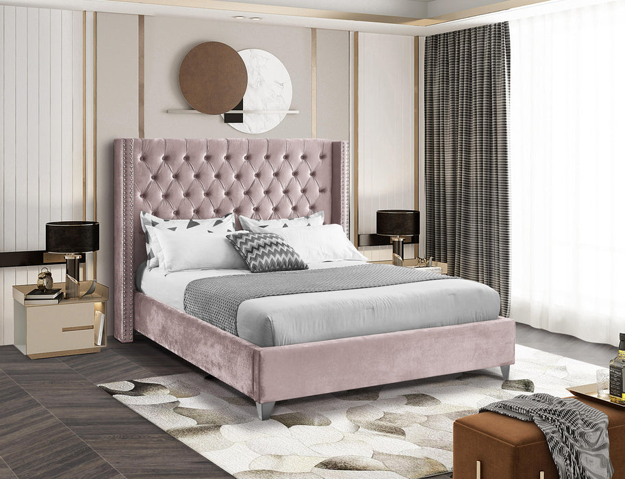 Aiden Pink Velvet Full Bed