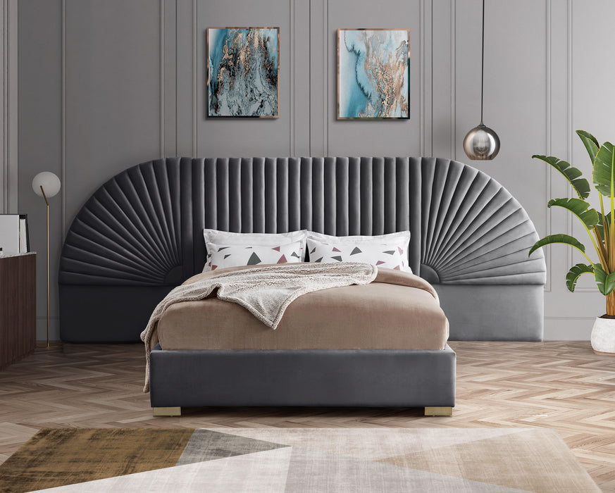 Cleo Grey Velvet King Bed (3 Boxes)