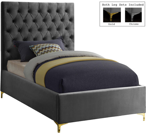 Cruz Grey Velvet Twin Bed image