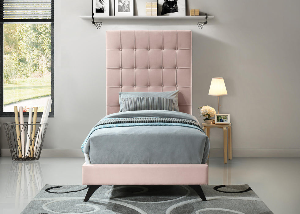 Elly Pink Velvet Twin Bed