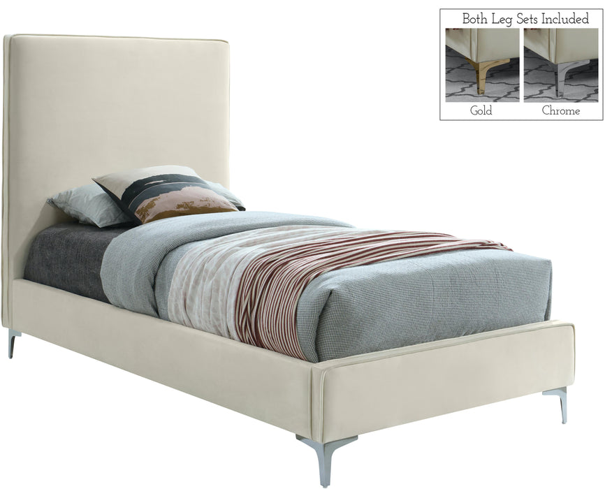 Geri Cream Velvet Twin Bed