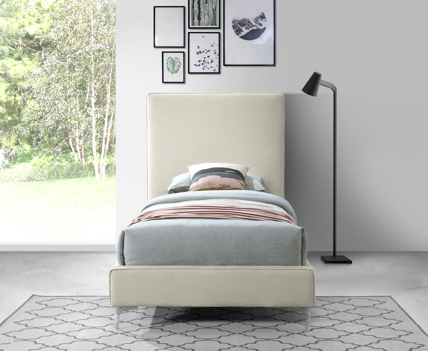 Geri Cream Velvet Twin Bed