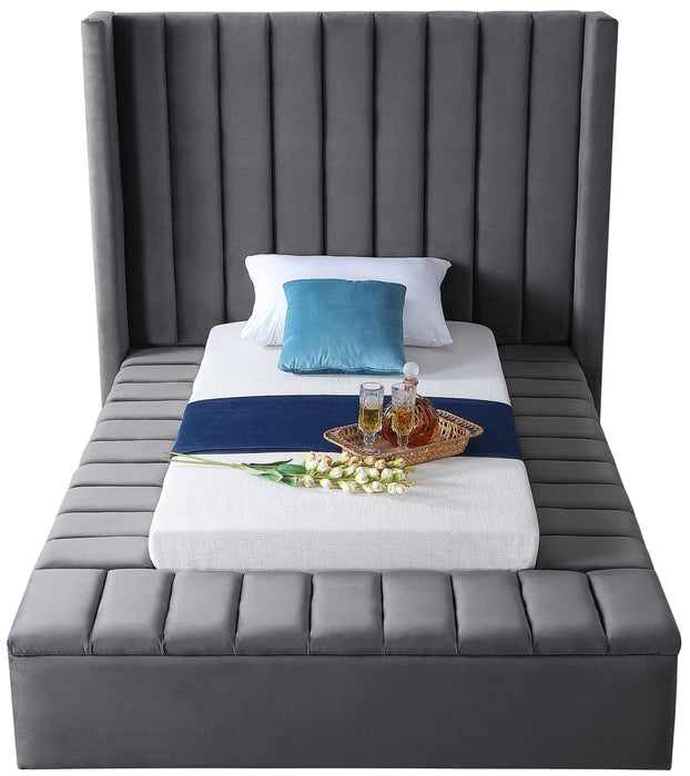 Kiki Grey Velvet Twin Bed (3 Boxes)