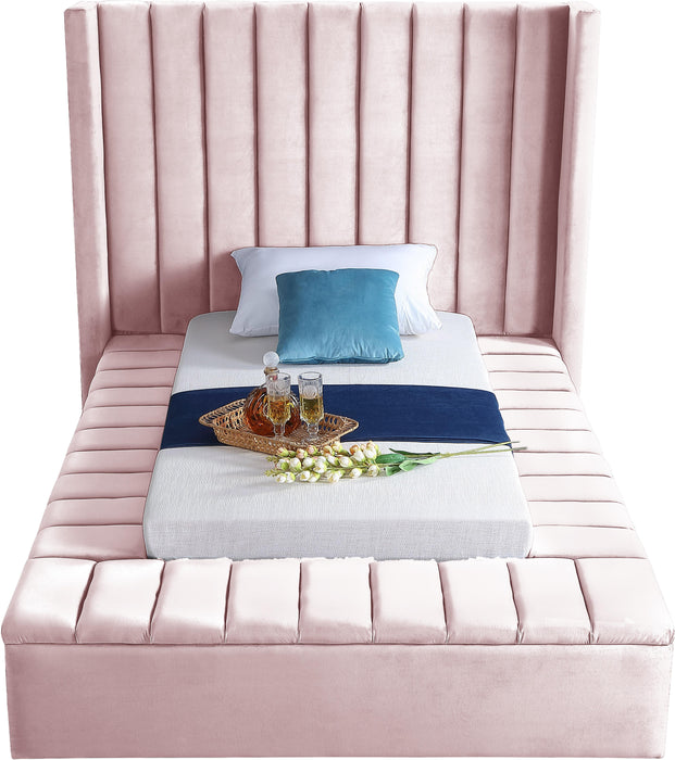 Kiki Pink Velvet Twin Bed (3 Boxes)