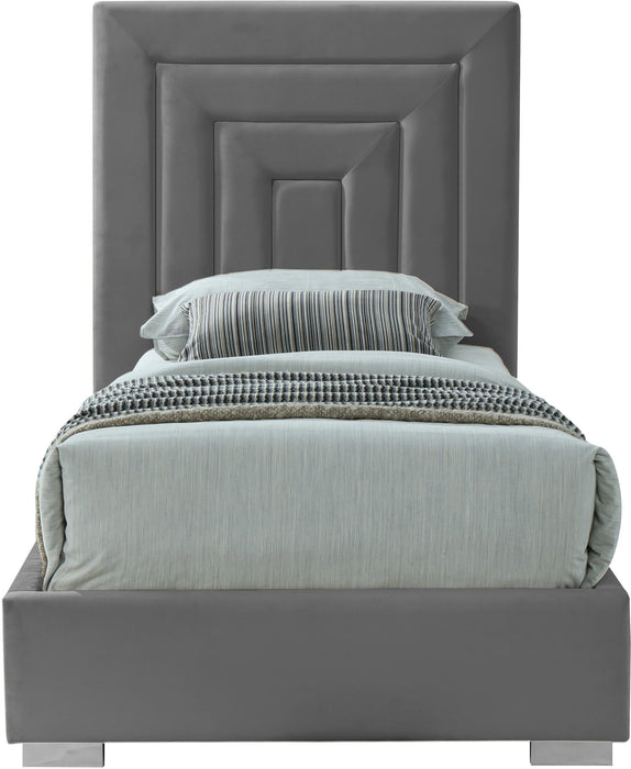 Nora Grey Velvet Twin Bed