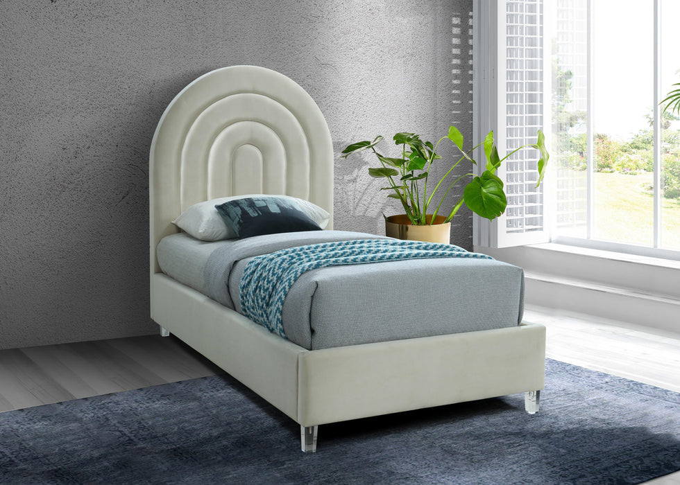 Rainbow Cream Velvet Twin Bed