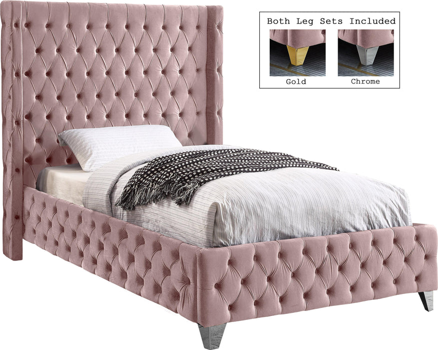 Savan Pink Velvet Twin Bed