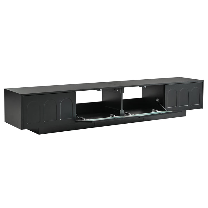 TV Stand with Fluted tempered Glass Doors for TVs Up to 95'',with APP-Controlled LED Light