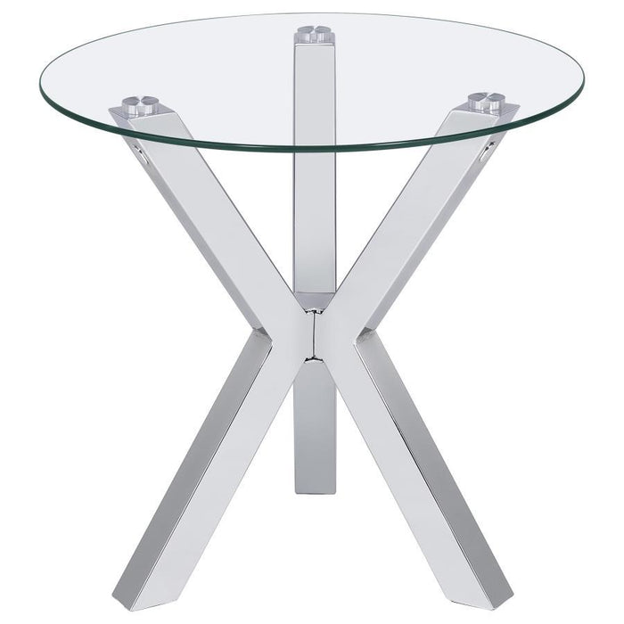 Kenzie - Round Tempered Glass Top End Side Table - Chrome