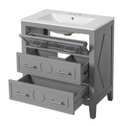 Retro Bathroom Vanity With Sink Combo, Free Standing Single Set With 3 Drawers