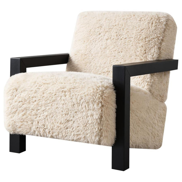 Paquet - Faux Fur Upholstered Chair Solid Wood Arms - Latte