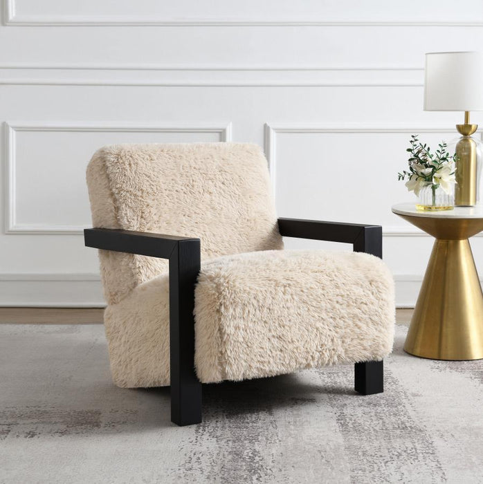 Paquet - Faux Fur Upholstered Chair Solid Wood Arms - Latte