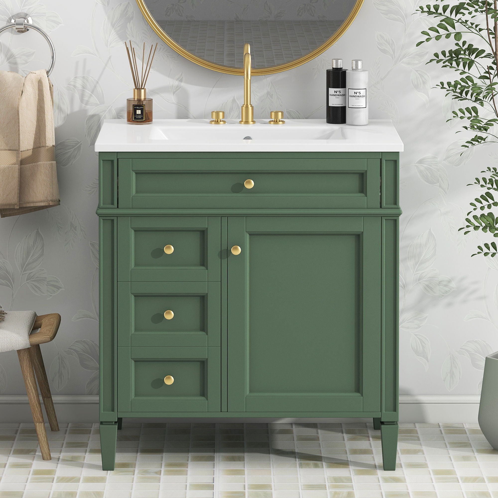 Bathroom Vanity With 2 Drawers And Tip-Out Drawer, Storage Cabinet