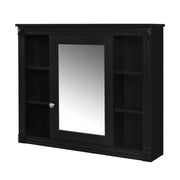Wall-Mounted Bathroom Storage Cabinet With Mirror, 6 Open Shelves - Black