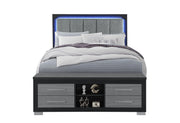 Emma - Queen Bed With LED And USB - Black / Gray