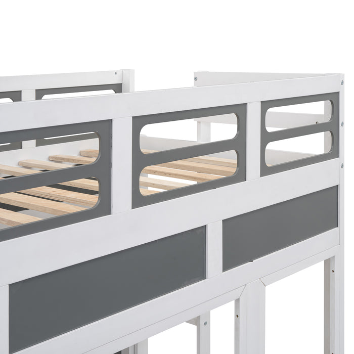 Twin/Twin Bus-shaped Bunk Bed with Wheels and Storage, Gray+White