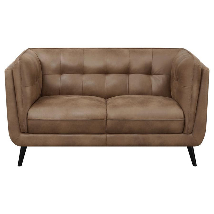 Thatcher - Upholstered Tuxedo Arm Tufted Loveseat - Brown