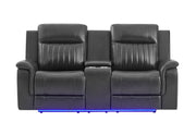U8879 - Power Console Reclining Loveseat With LED, Global Surround System & Audio Subwoofer - Charcoal