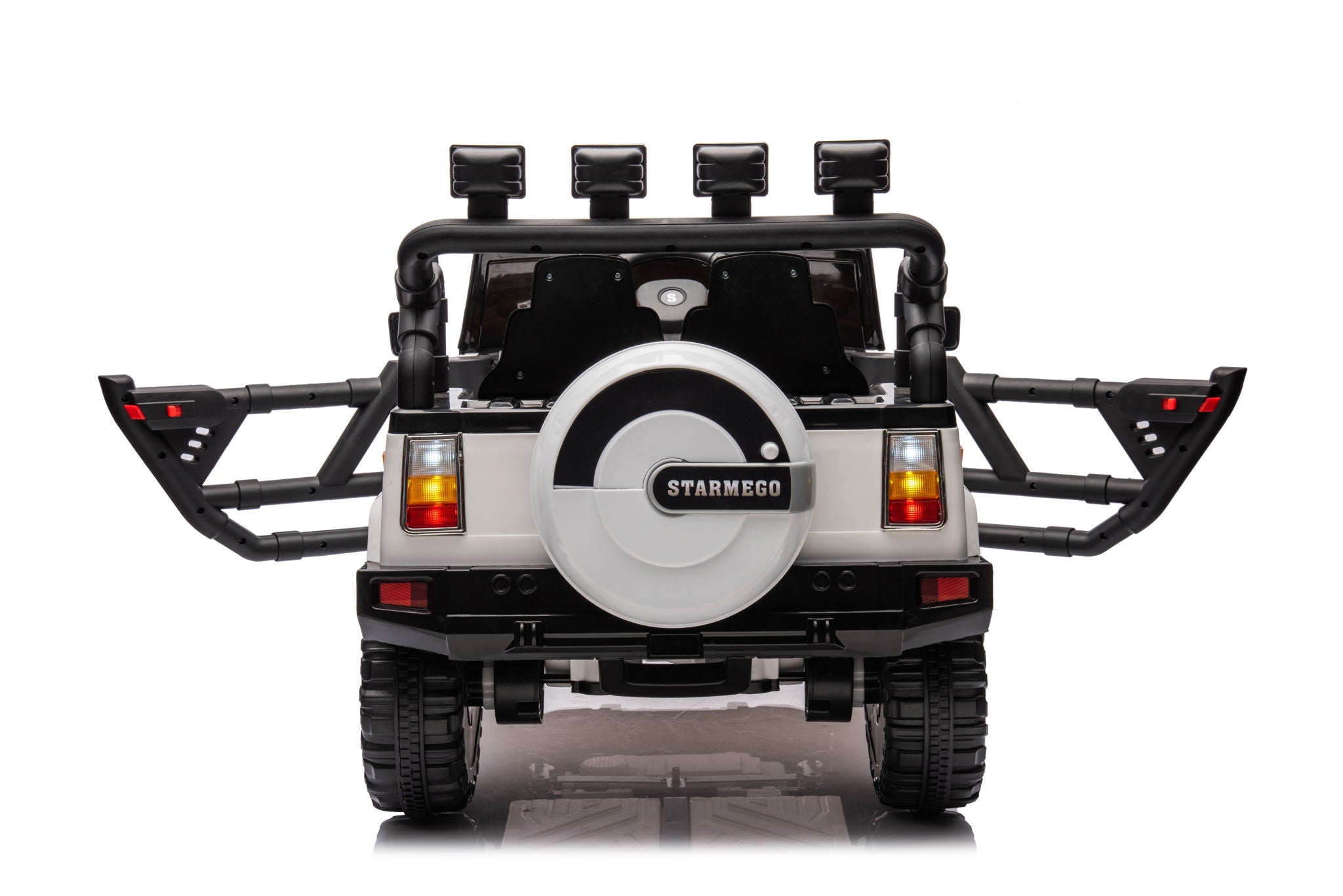 12V7A 30W*2 Four-Wheel Drive Seat One Button Start, Forward And Backward, High And Low Speed, Music, Front Light, Power Display, Two Doors Can Open, 2.4G R / C, Seat Belt Four Wheel Absorber