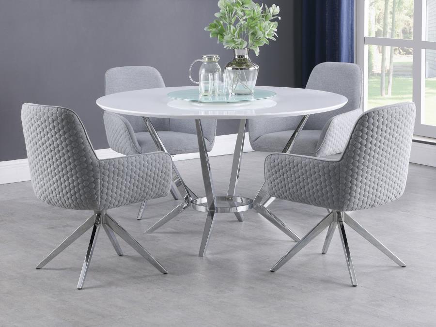 Abby - 5 Piece Round Dining Table Set - White High Gloss