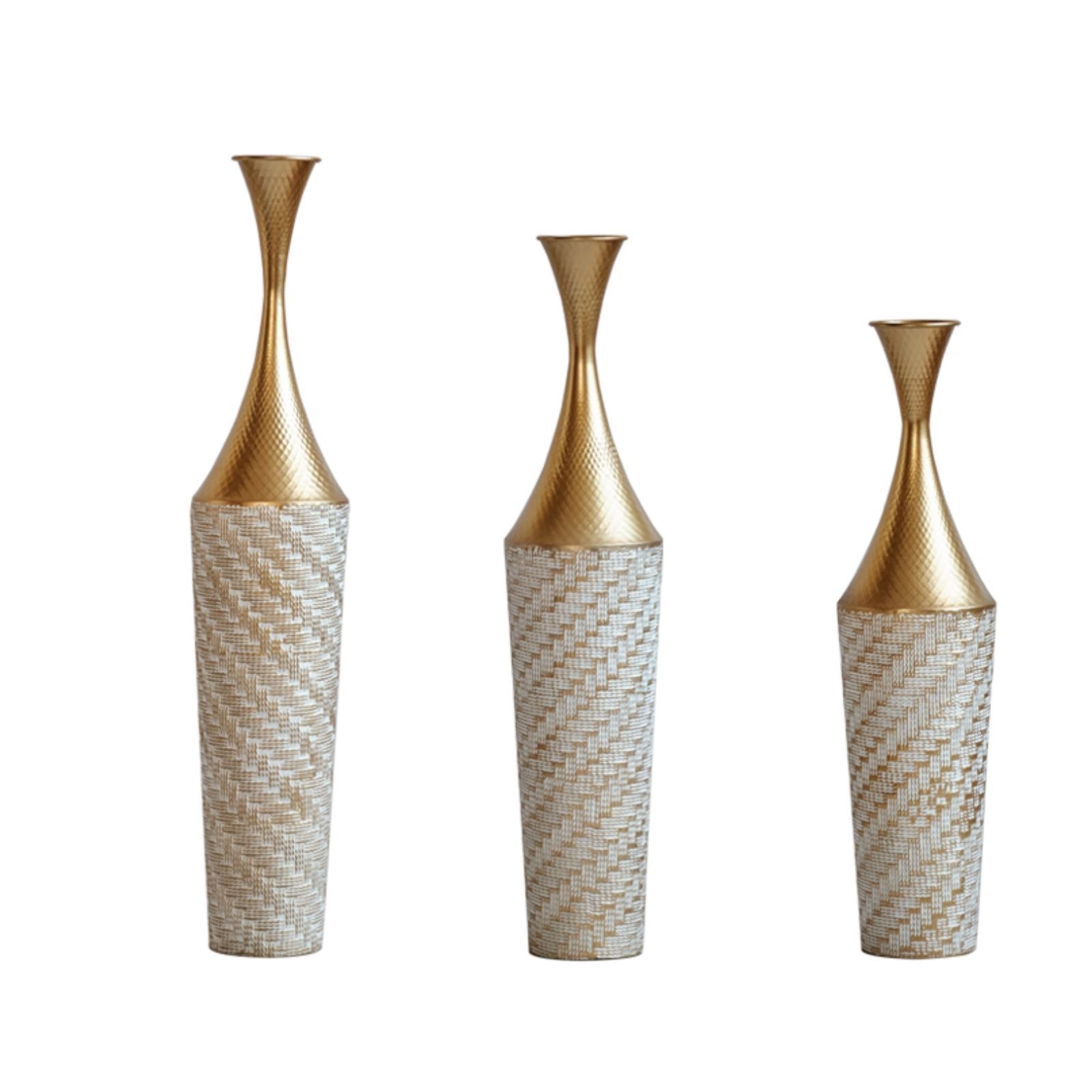 Floor Metal Vase Modern Style Decoration Home Woven Pattern Metal Vase 3 Piece Set Gorgeous Home Decoration Large Glazed Metal Vase - Champagne