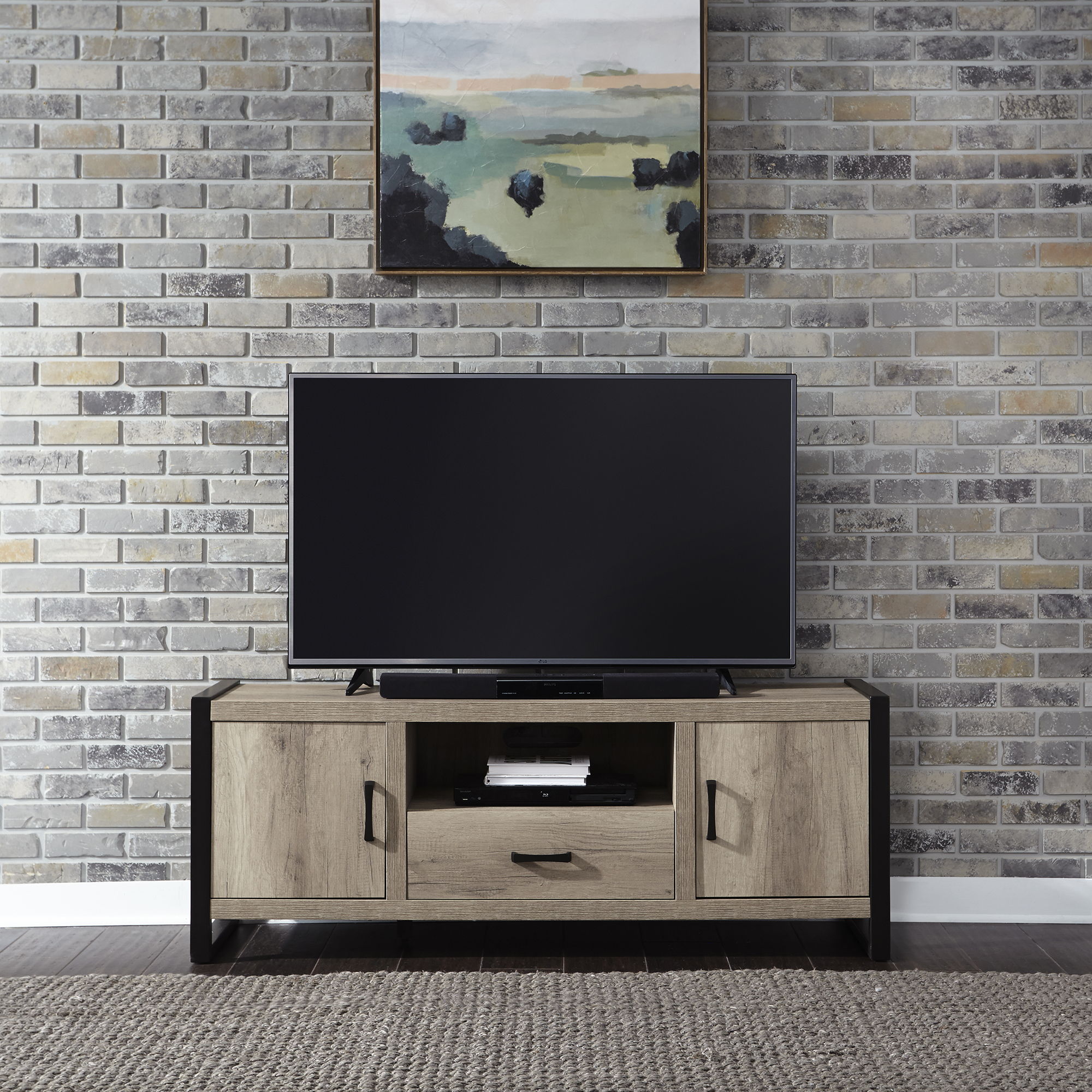 Sun Valley - Entertainment Center With Piers (Metal Side Drawers) - Light Brown