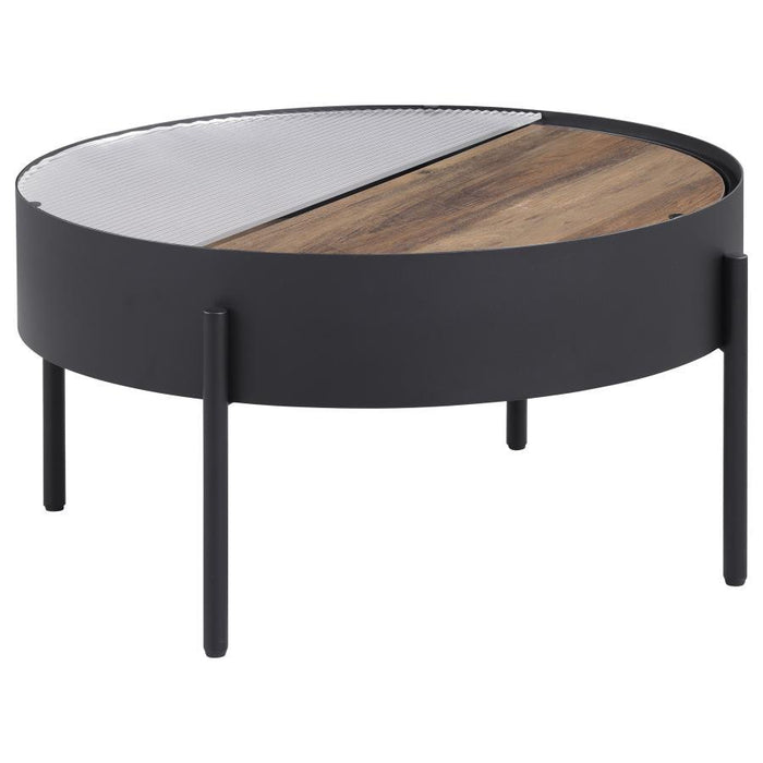 Ozella - Round Coffee Table With Hidden Storage Sandy - Black