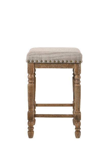 Farsiris - Stool (Set of 2) - Beige Fabric & Weathered Oak Finish