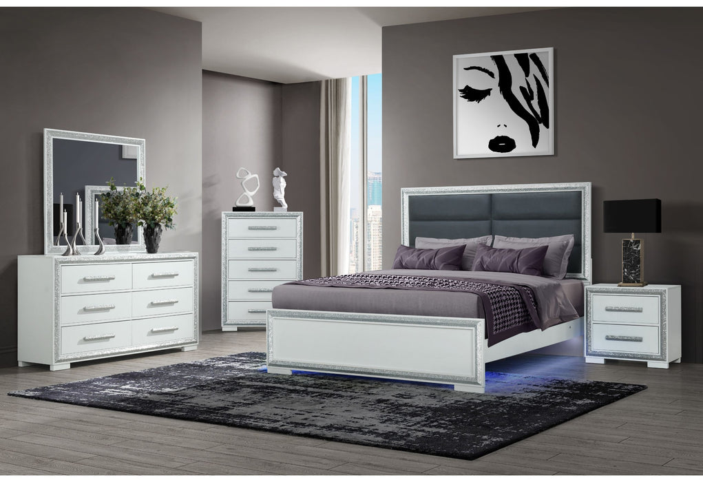 Andros - King Bed With LED - Silver