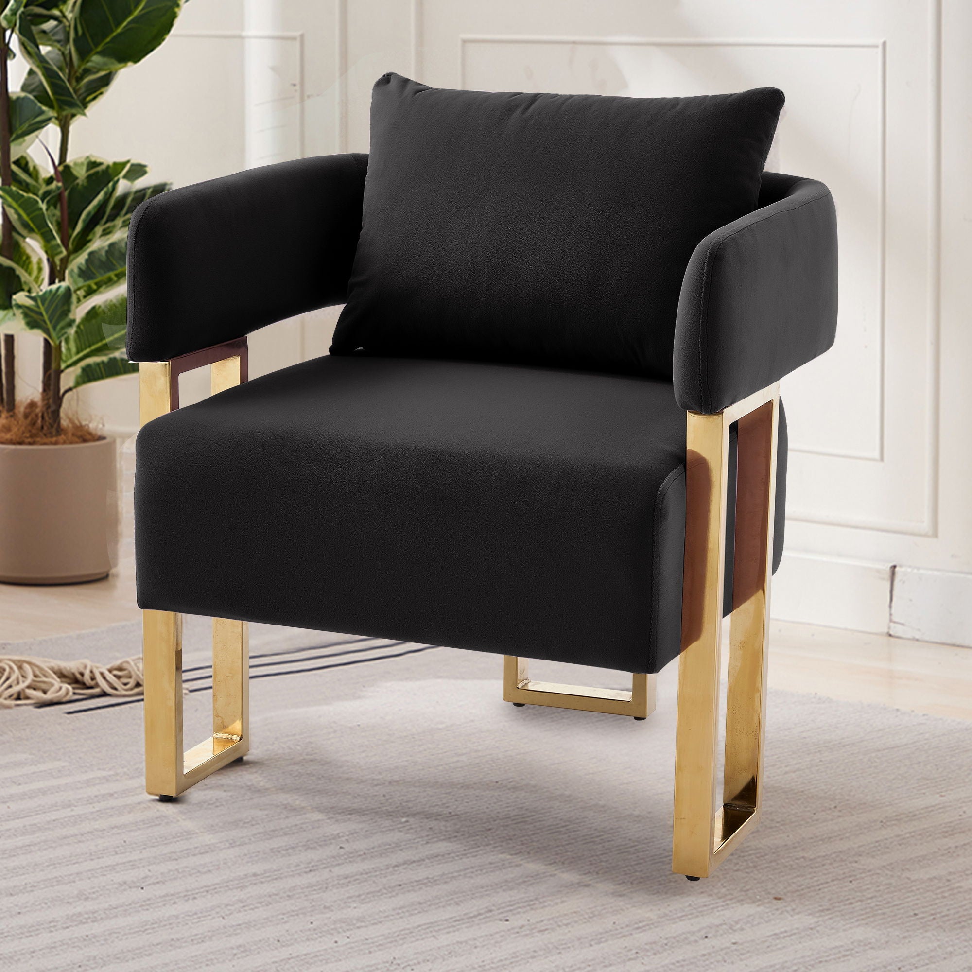 Modern Classic Design Decorative Chair Teddy Fleece Upholstered And Metal Foot