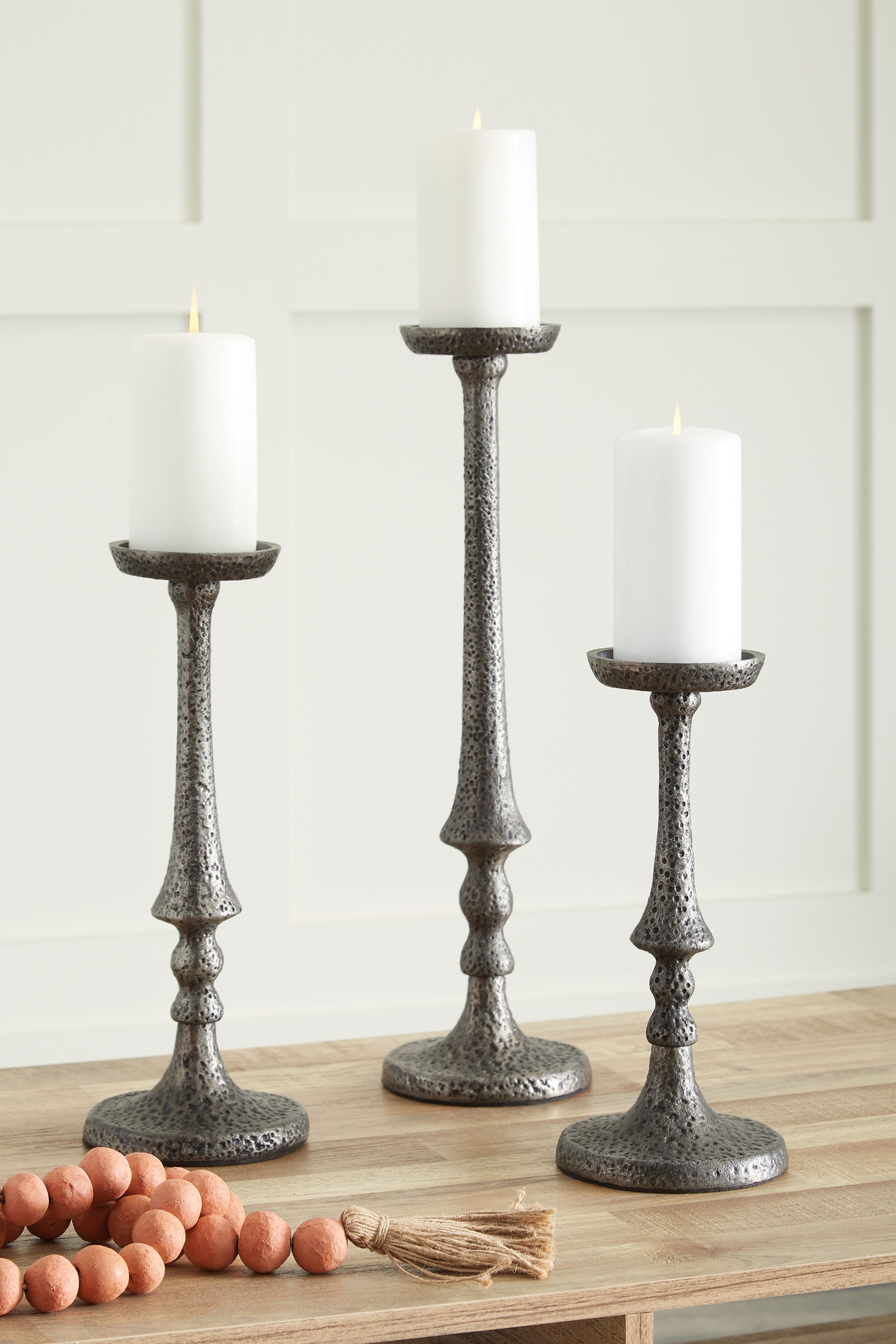 Eravell - Candle Holder Set (Set of 3) - Pewter Finish