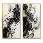 Large Framed And Abstract Wall Art, Minimalist Canvas Prints (Set of 2) - White / Black
