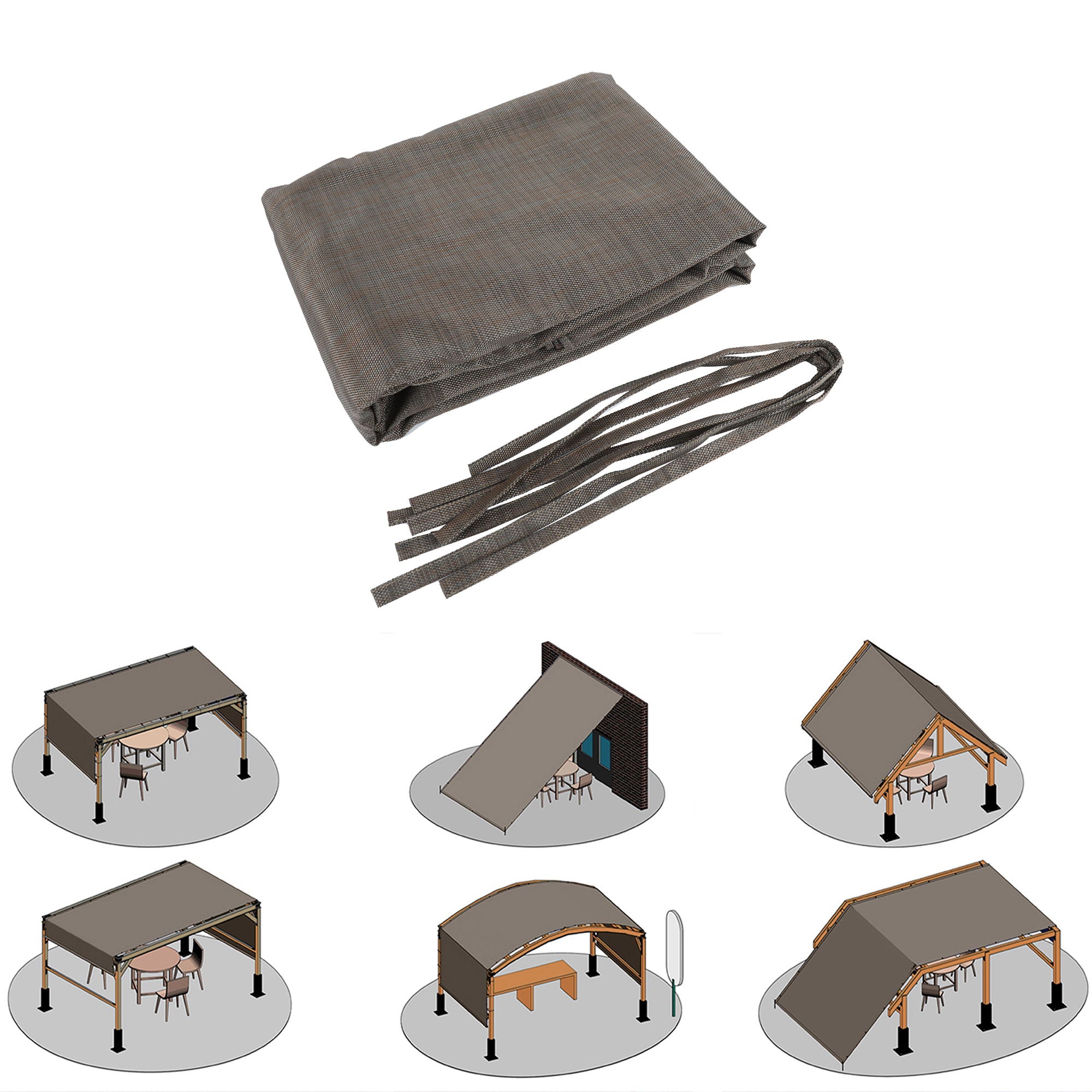 13' X 7.7' Outdoor Pergola Sun Shade Cover Cloth Patio Canopy Hdpe Permeable With Grommets - Brown