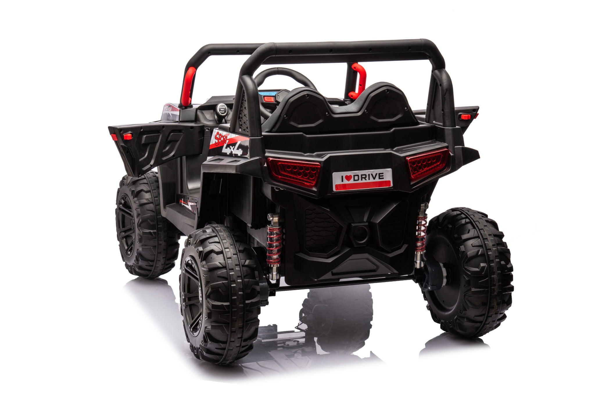 12V7A*2 30W*4 Four-Wheel Drive Seat One Button Start, Forward And Backward, High And Low Speed, Music, Front Light, Power Display, Two Doors Can Open, 2.4G R / C, Seat Belt Four Wheel Absorber