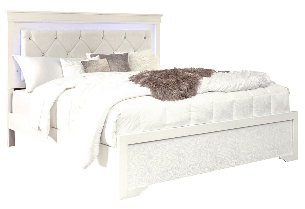 Pompei - King Bed With LED - Metallic White