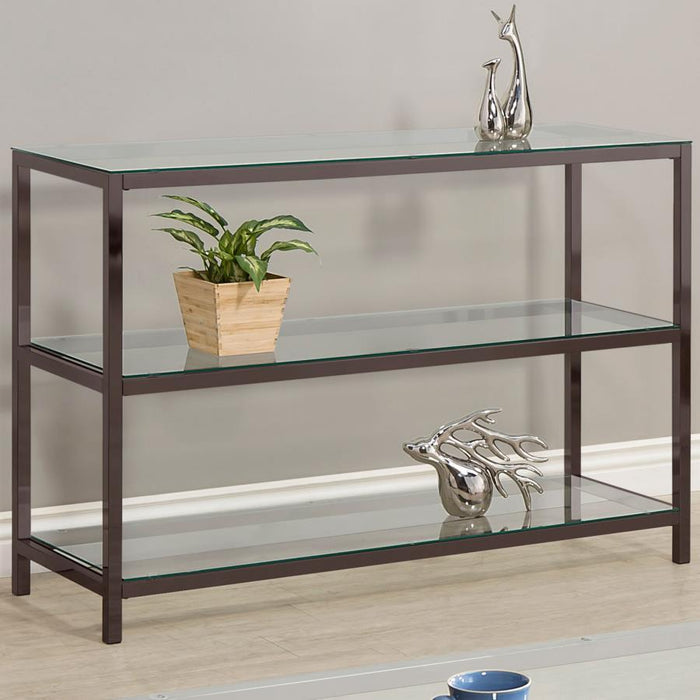 Trini - 2-Shelf Glass Top Entryway Console Table - Black Nickel