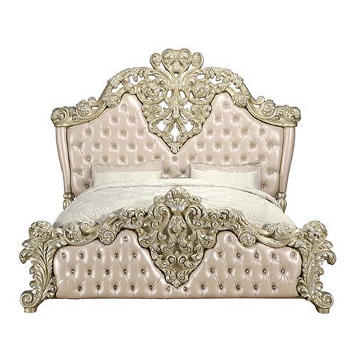 Vatican - Eastern King Bed - PU Leather, Light Gold & Champagne Silver Finish