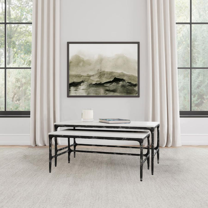 Ebby - 2-Piece Genuine Marble Top Nesting Coffee Tables - White