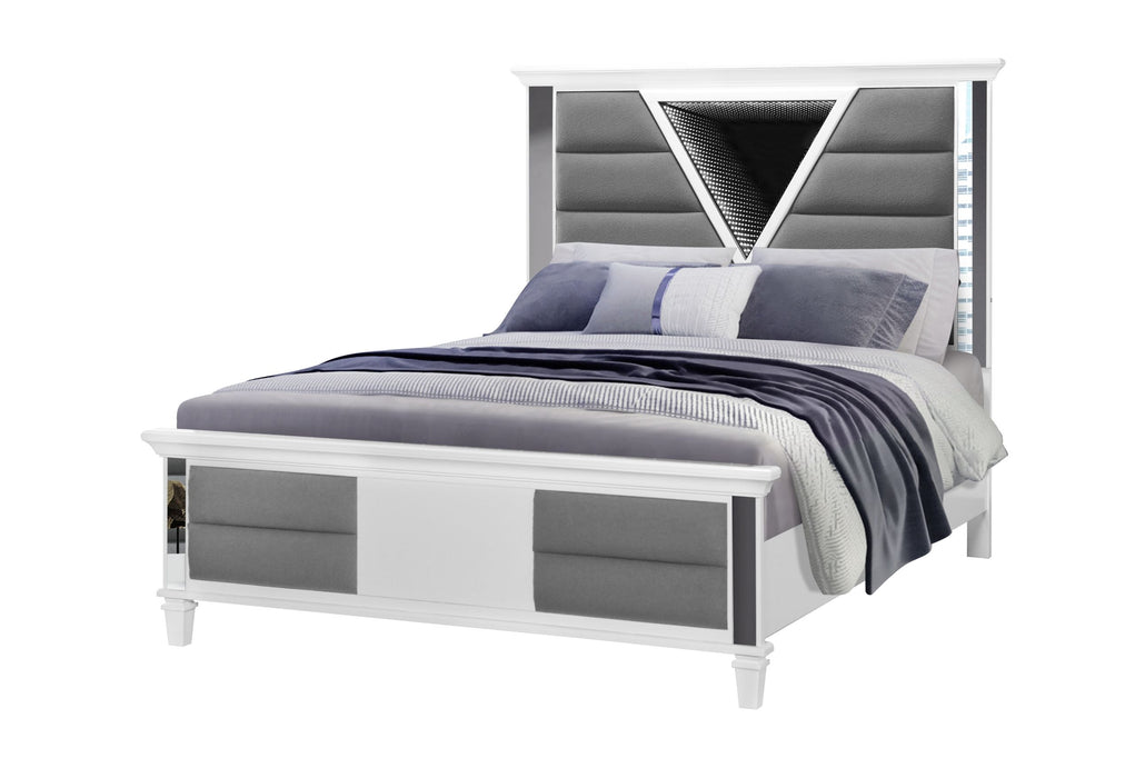 Marco - Full Bed With LED 3D Mirror - Metallic White