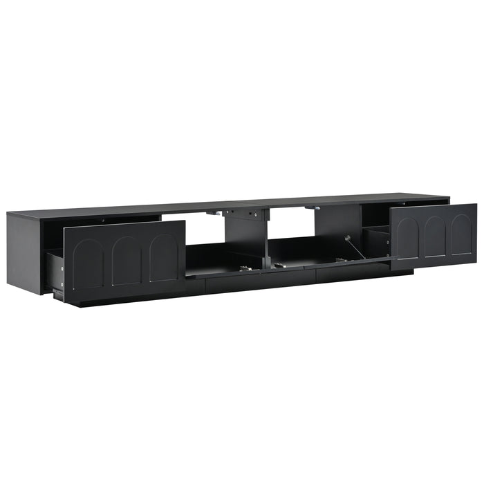 TV Stand with Fluted tempered Glass Doors for TVs Up to 95'',with APP-Controlled LED Light