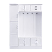 Tall Hall Tree With Shoe Storage, 4 In 1 Entryway Bench With 6 Cabinets, 4 Coat Hooks & Adjustable Shelf For Hallway - White