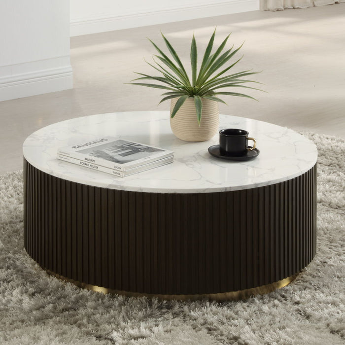 Clayten - Coffee Table - White Natural Marble Top & Espreeso Finish