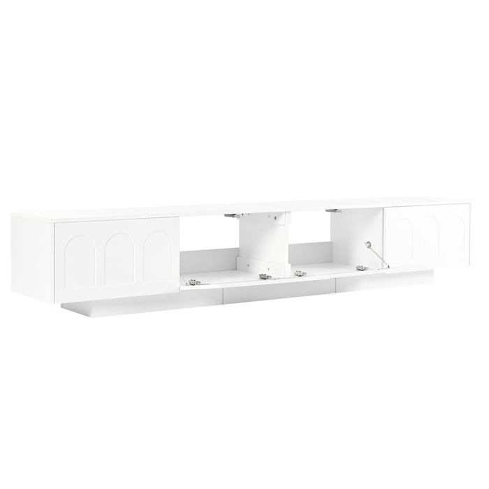 TV Stand with Fluted tempered Glass Doors for TVs Up to 95'',with APP-Controlled LED Light