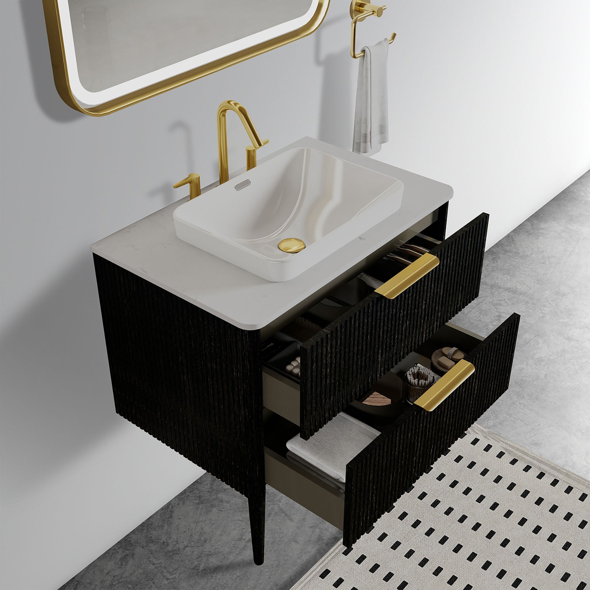 Elena - Modern Bathroom Vanity With Sink With Ample Storage, 2 Soft Close Drawers