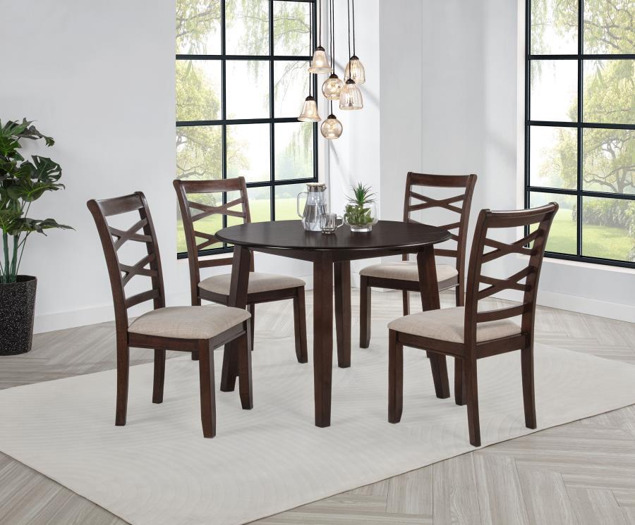 Barton - 5 Piece Round Wood Dining Table Set - Dark Brown