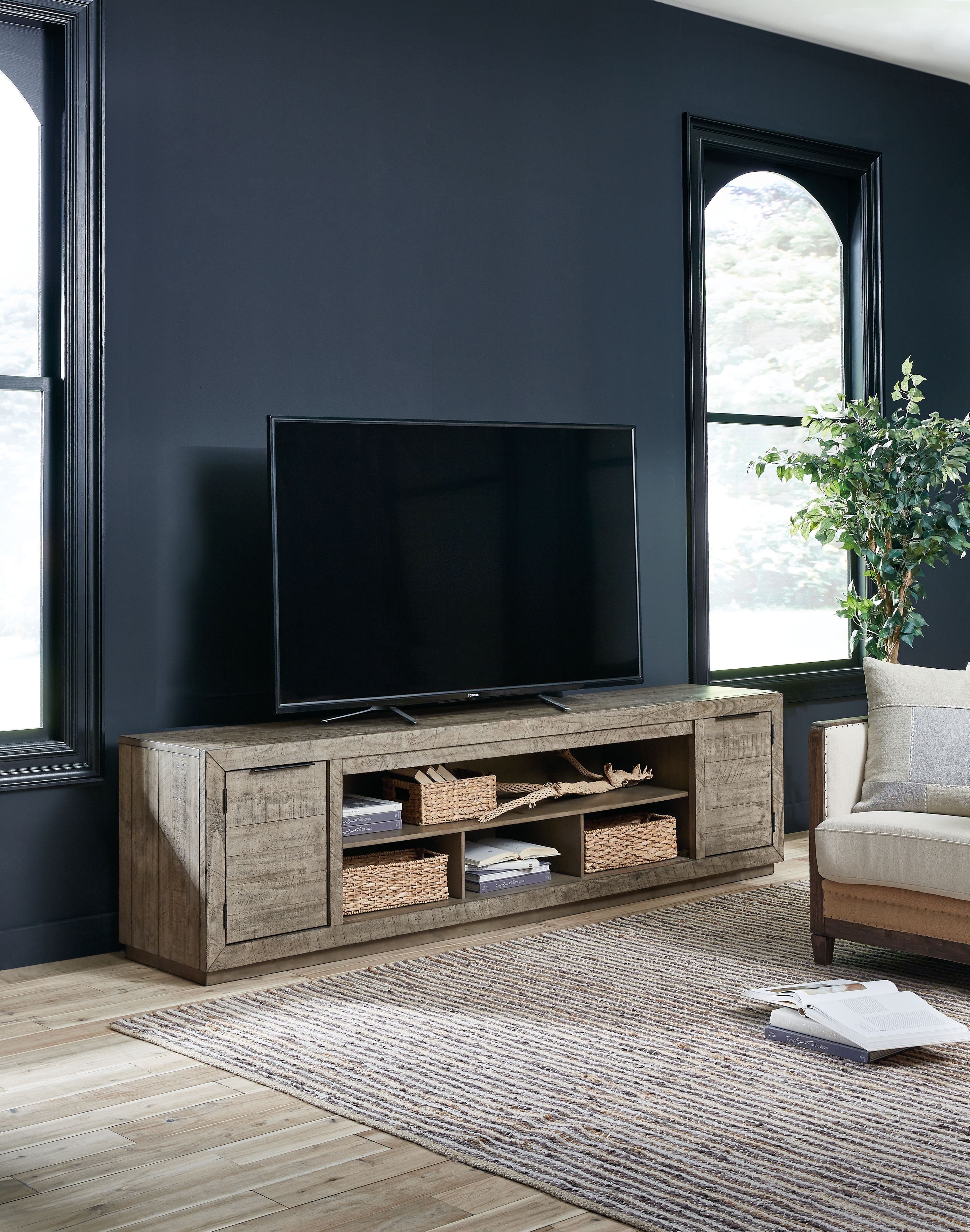 Krystanza - XL TV Stand w/Fireplace Option - Weathered Gray