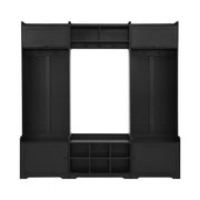 Wide Hall Tree With Shoe Storage, 4 In 1 Entryway Bench With 8 Cubbies, 7 Coat Hooks & Adjustable Shelf For Hallway - Black