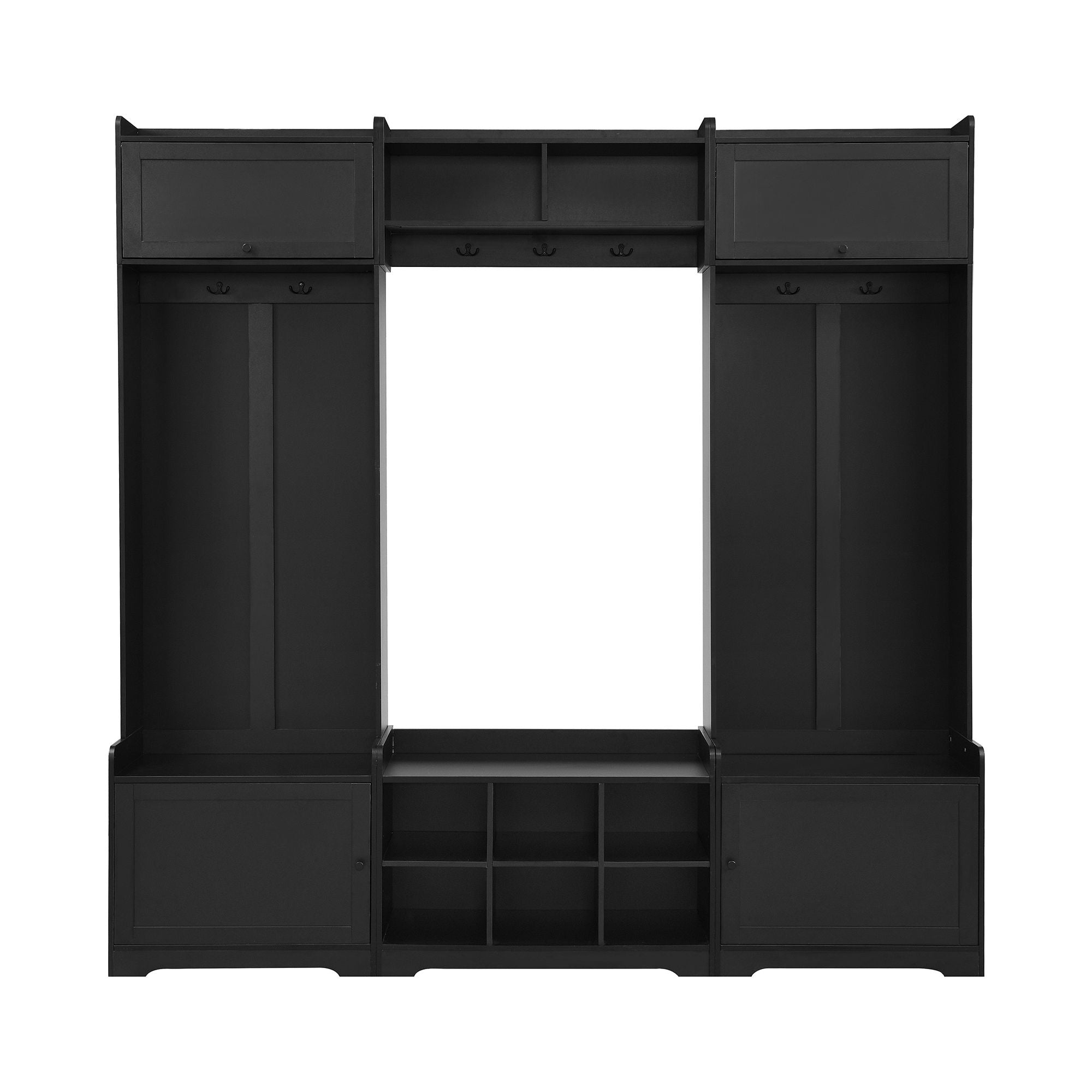 Wide Hall Tree With Shoe Storage, 4 In 1 Entryway Bench With 8 Cubbies, 7 Coat Hooks & Adjustable Shelf For Hallway - Black