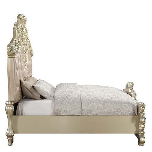 Vatican - Eastern King Bed - PU Leather, Light Gold & Champagne Silver Finish